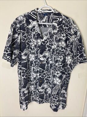 Vintage Falls Creek Navy and White Floral Hawaiian Camp Shirt